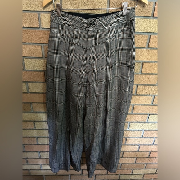 Free People Extreme Tailored Wide-Leg Pants Plaid Gray Women’s Size 2 - Picture 4 of 8